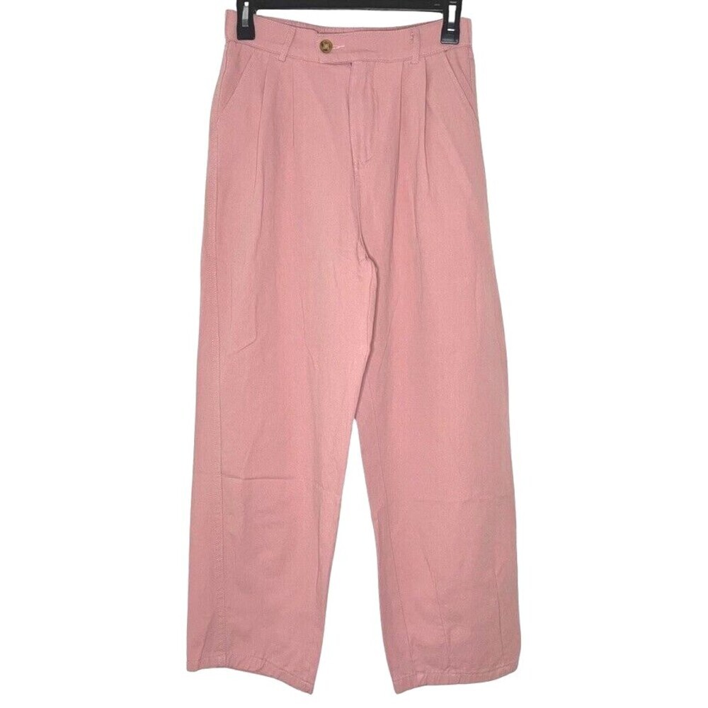 J ING Womens Pants Large Pink Pleat Front Pockets Straight Leg High-Rise Casual